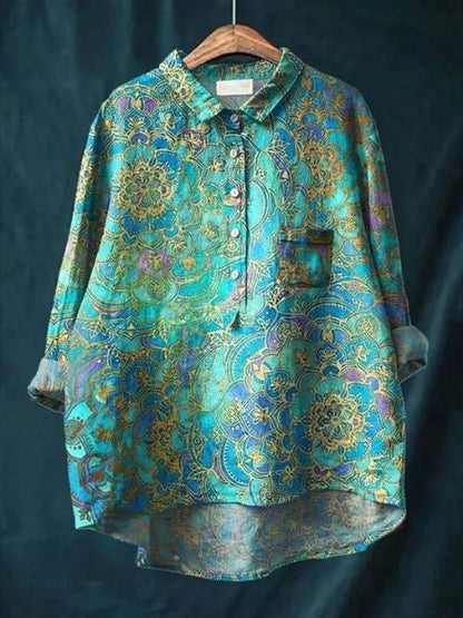 Leonie Women’s Floral Blouse with Button Placket and Pocket 4