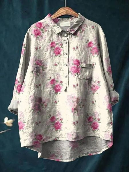 Leonie Women’s Floral Blouse with Button Placket and Pocket 6