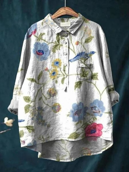 Leonie Women’s Floral Blouse with Button Placket and Pocket 7