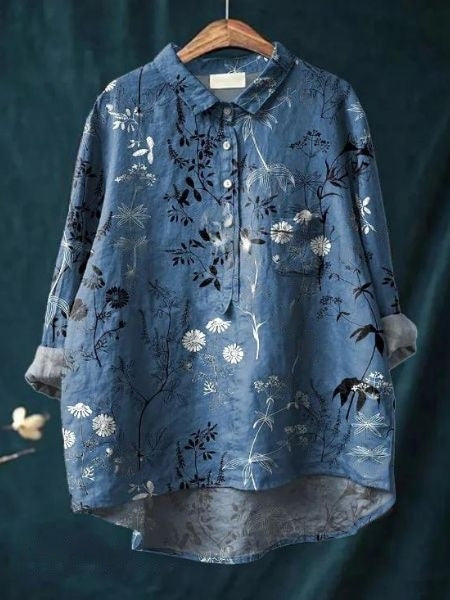 Leonie Women’s Floral Blouse with Button Placket and Pocket 8