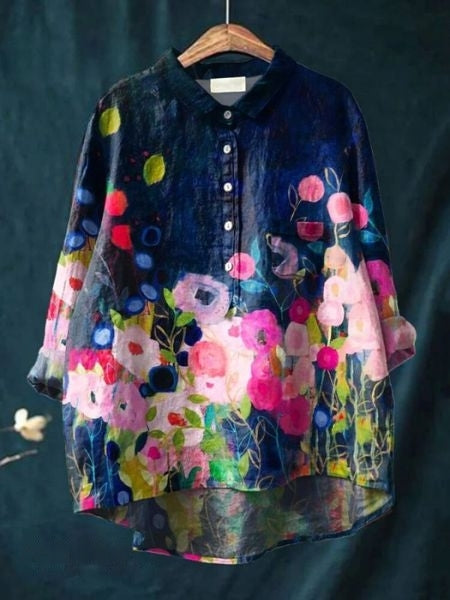Leonie Women’s Floral Blouse with Button Placket and Pocket 9