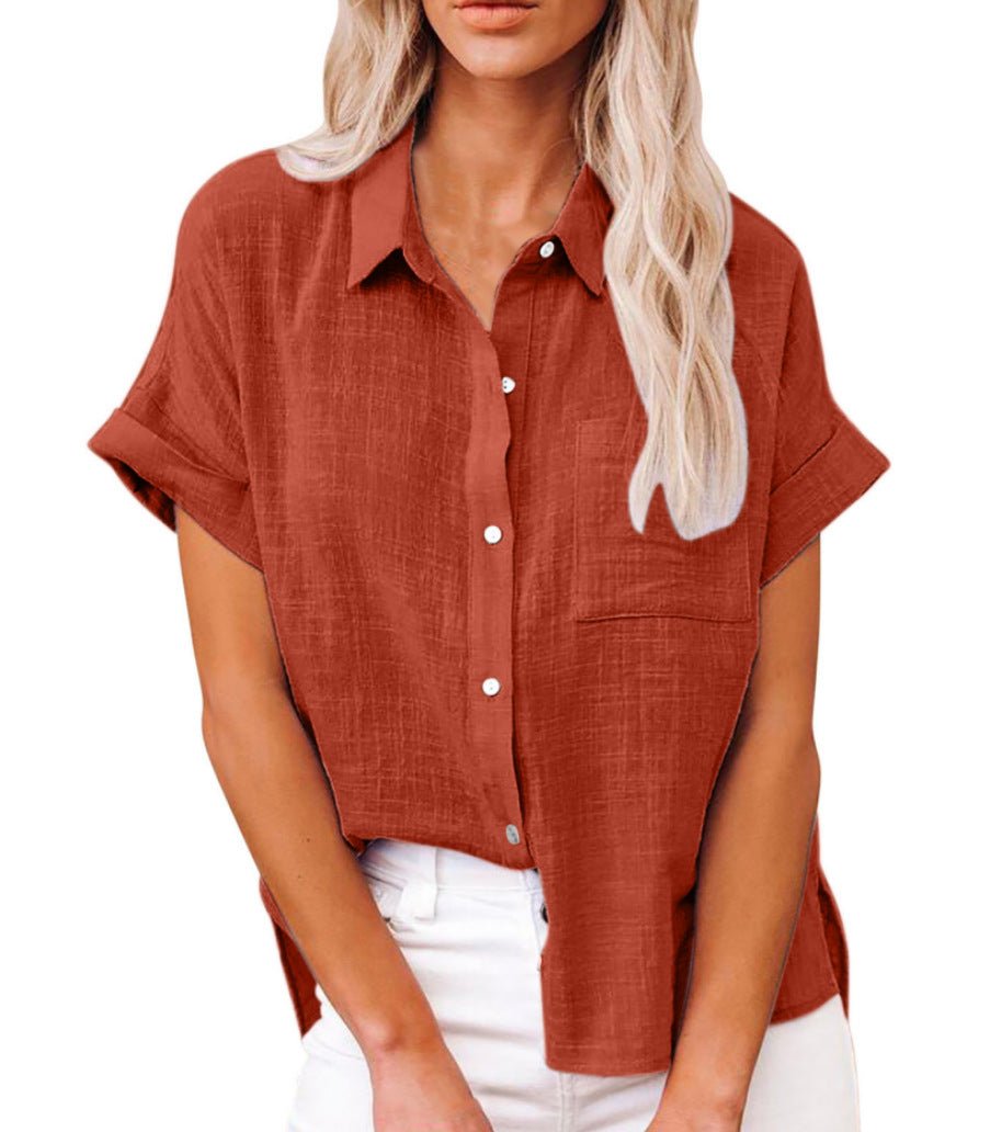 Leonie Women’s Short Sleeve Shirt Blouse with Chest Pocket and Button Closure 3