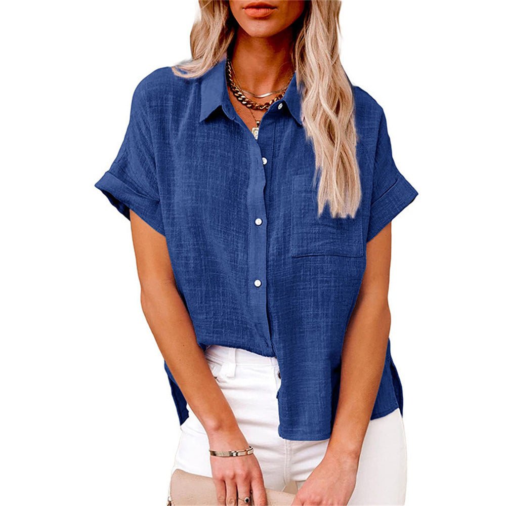 Leonie Women’s Short Sleeve Shirt Blouse with Chest Pocket and Button Closure 4