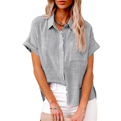 Leonie Women’s Short Sleeve Shirt Blouse with Chest Pocket and Button Closure 7