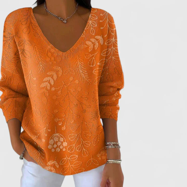 Leonie Women’s V-neck Casual Top with Floral Print 1