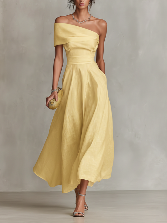 Liora Women’s Dress with One-Shoulder Neckline and Flowy Midi Skirt 0