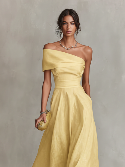 Liora Women’s Dress with One-Shoulder Neckline and Flowy Midi Skirt 2