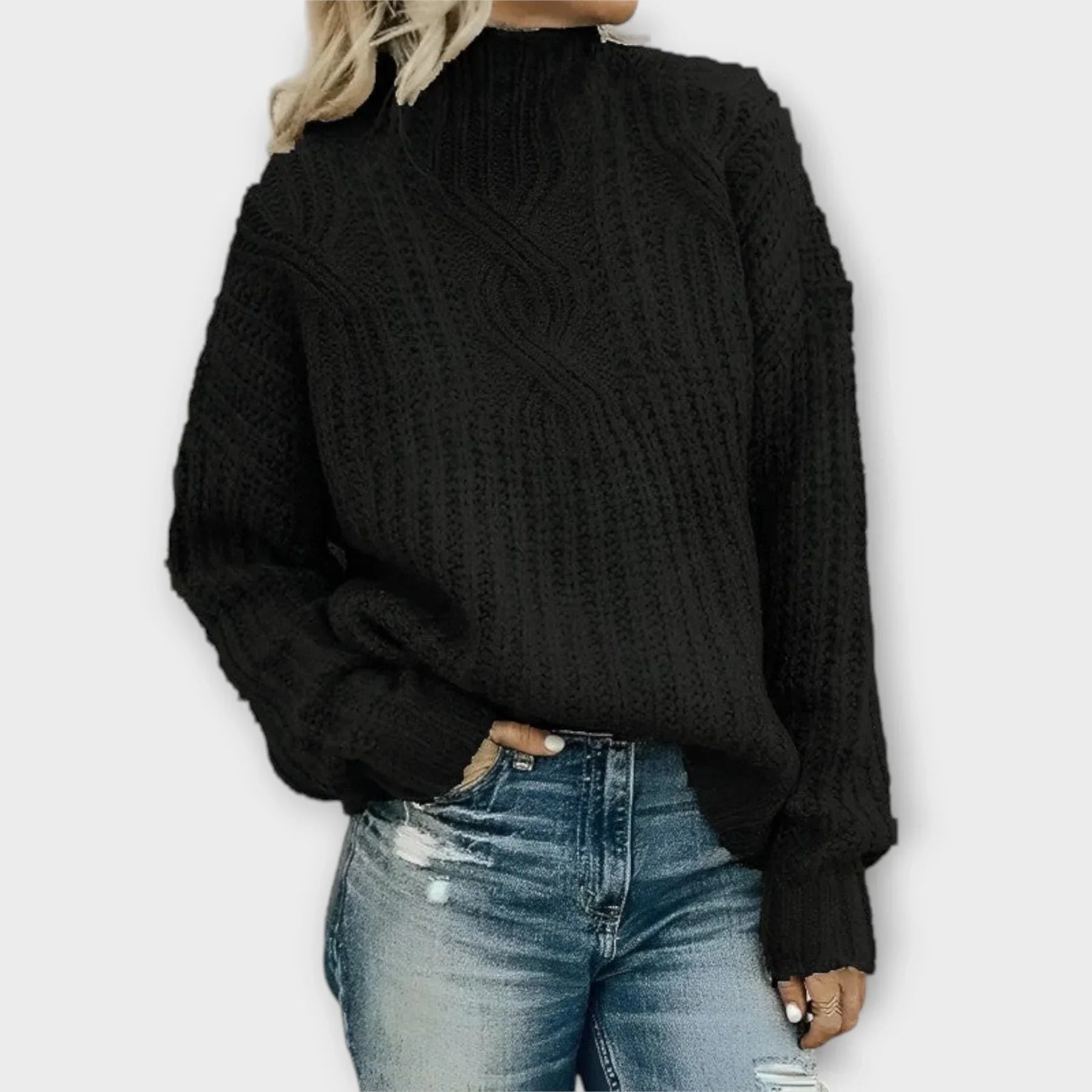 Liora Women's High-Neck Sweater | Cable Knit, Relaxed Fit 0