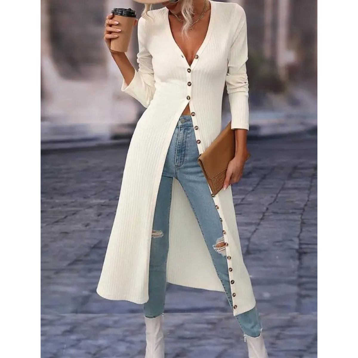 Liora Women's Longline Jacket | Lightweight V-Neck, Elegant Fit 0