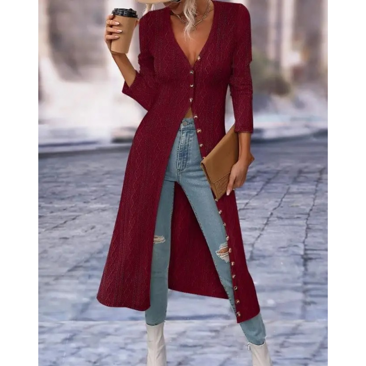 Liora Women's Longline Jacket | Lightweight V-Neck, Elegant Fit 1