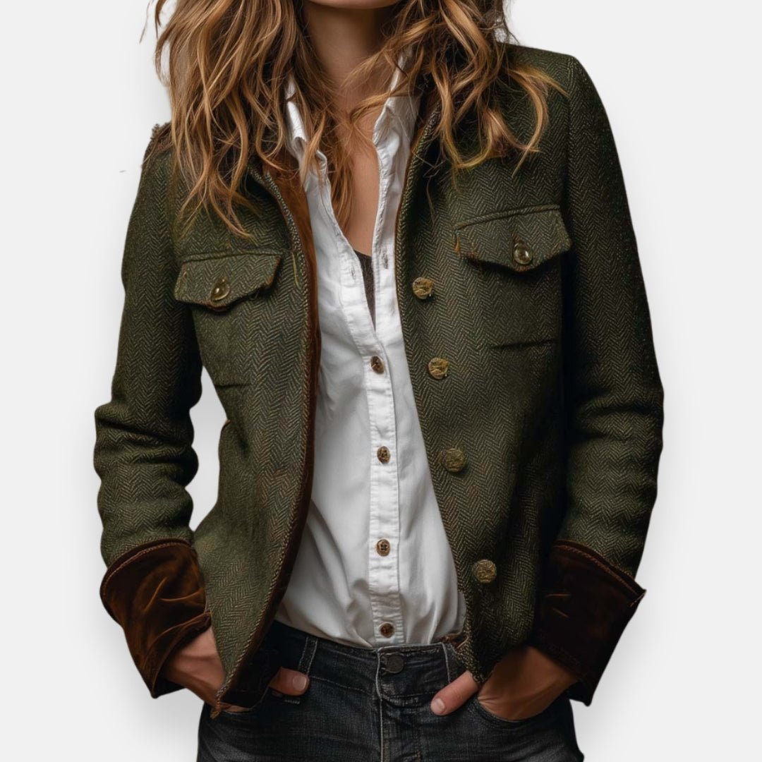 Luna Women’s Blazer with Herringbone Pattern and Elegant Button Closure 0