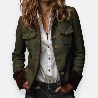 Luna Women’s Blazer with Herringbone Pattern and Elegant Button Closure 0