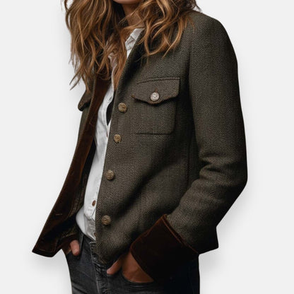Luna Women’s Blazer with Herringbone Pattern and Elegant Button Closure 2