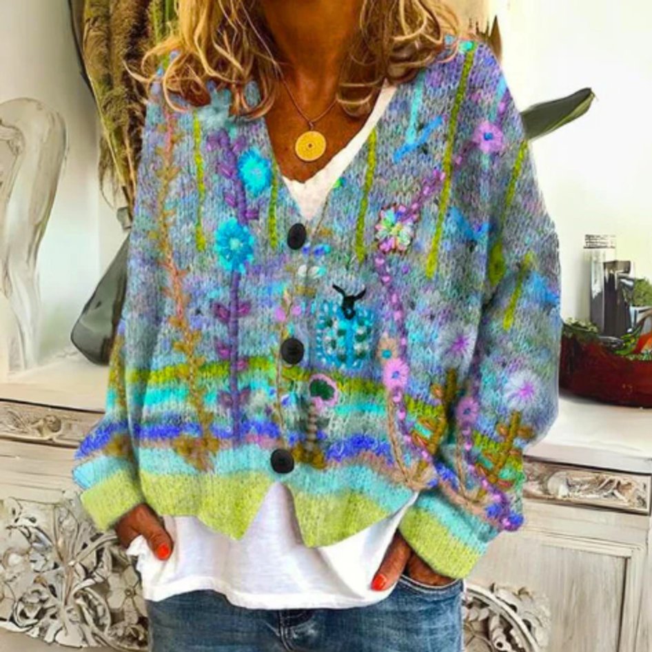 Luna Women’s Cardigan Sweater with Floral Embroidery and Button-Front Design 3