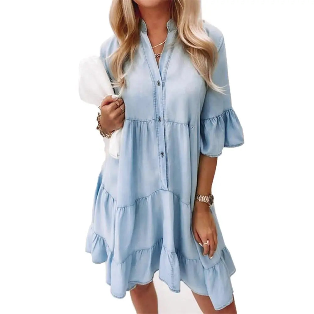 Luna Women’s Dress with Loose Fit and Classic Denim Design 1