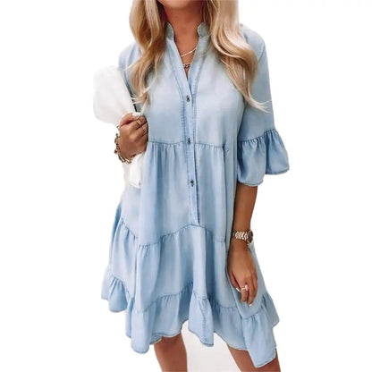 Luna Women’s Dress with Loose Fit and Classic Denim Design 1