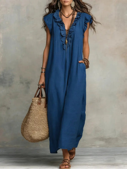 Luna Women’s Maxi Dress with Ruffle V-Neck and Flutter Sleeves 2