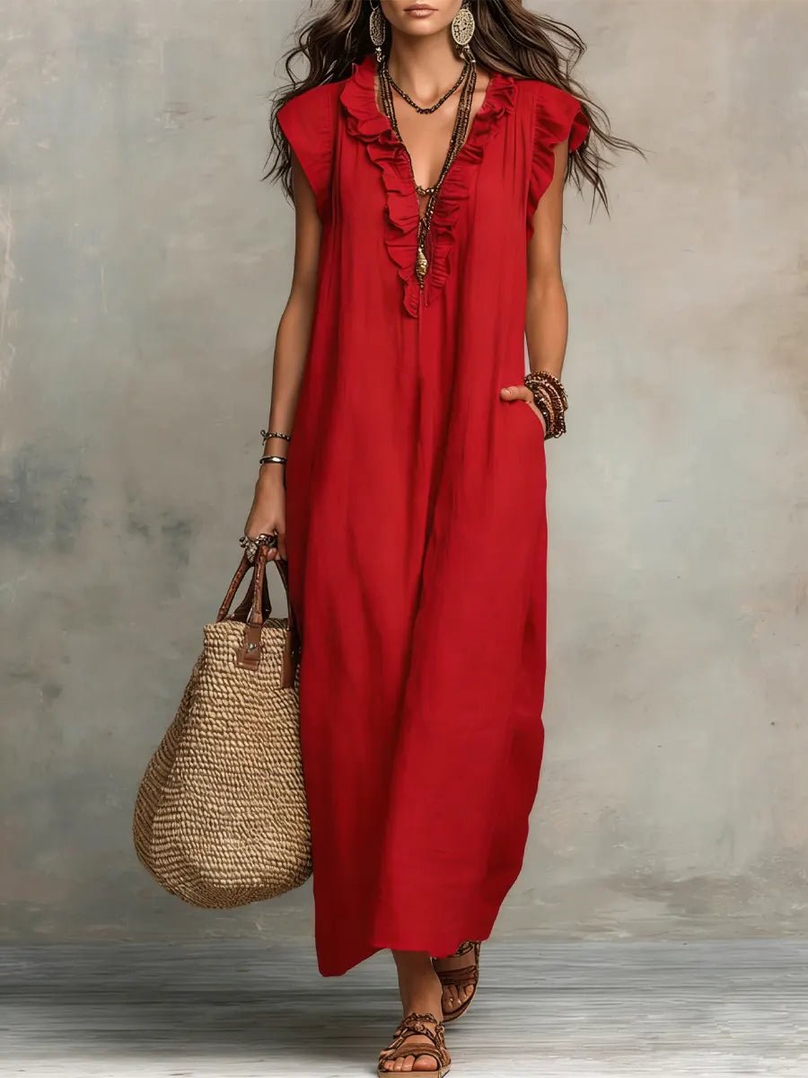 Luna Women’s Maxi Dress with Ruffle V-Neck and Flutter Sleeves 3