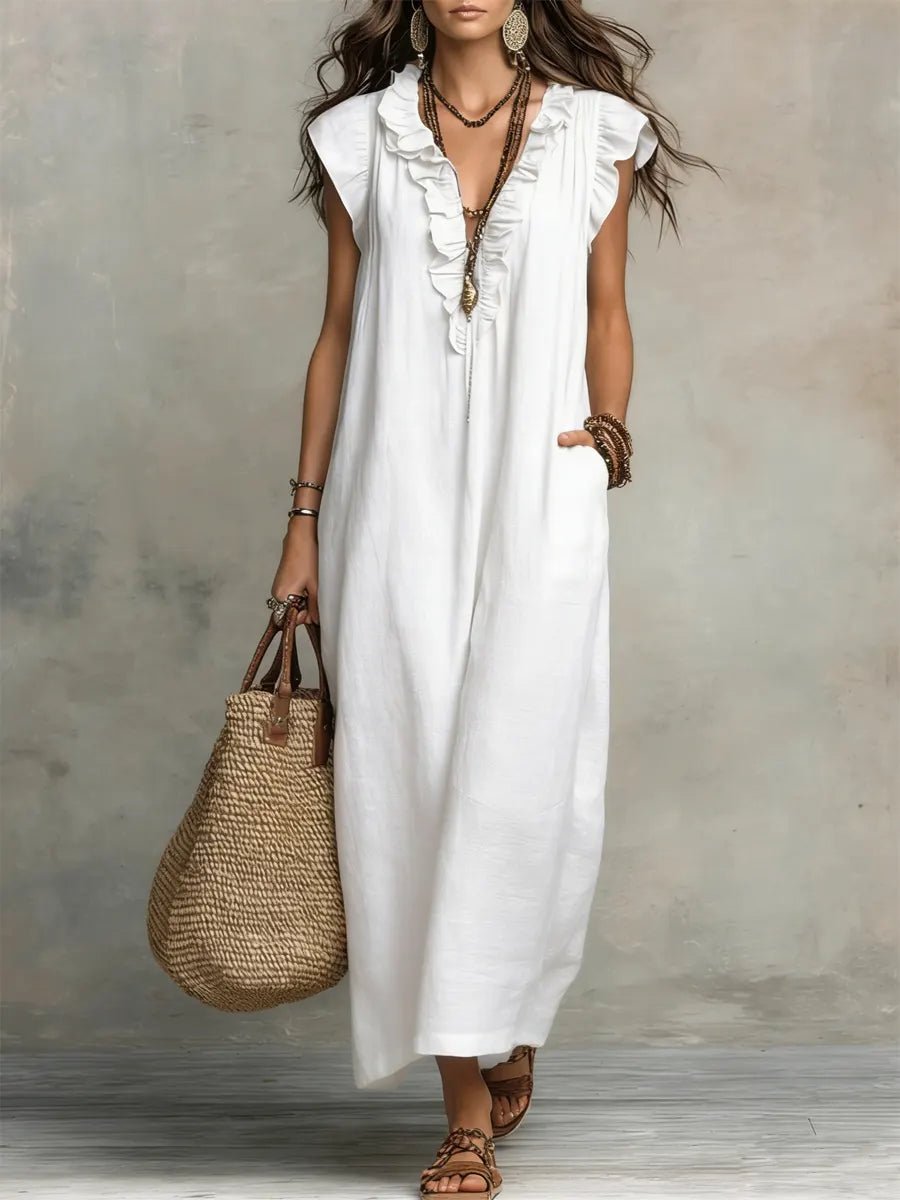 Luna Women’s Maxi Dress with Ruffle V-Neck and Flutter Sleeves 4
