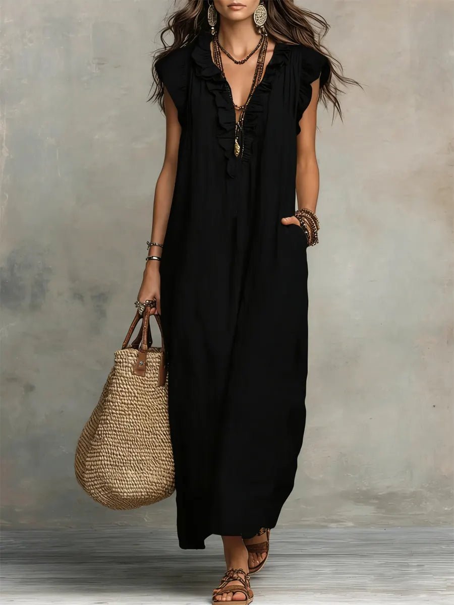 Luna Women’s Maxi Dress with Ruffle V-Neck and Flutter Sleeves 5