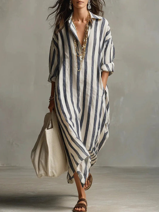 Luna Women’s Maxi Dress with Striped Pattern and Oversized Fit 0