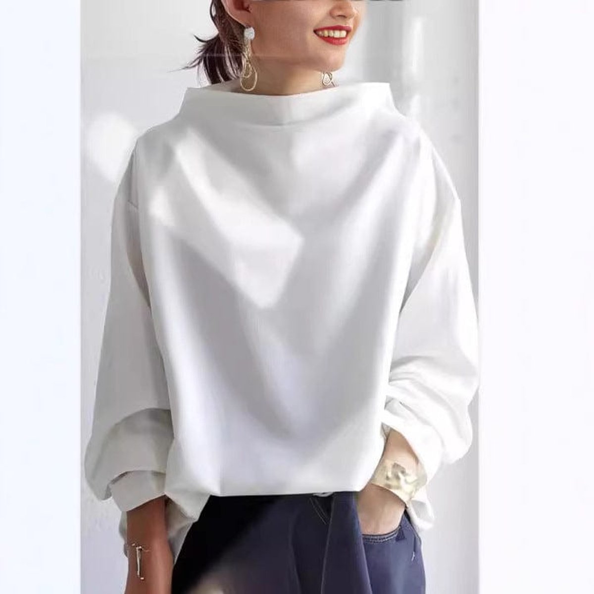 Luna Women's Oversized Sweater | Mock-Neck Knit, Relaxed Fit 3