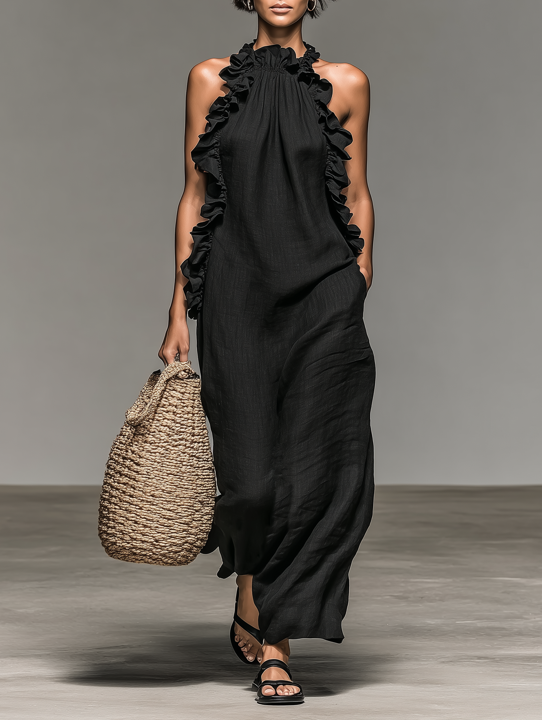 Luna Women’s Sleeveless Maxi Dress with Ruffle Details 0