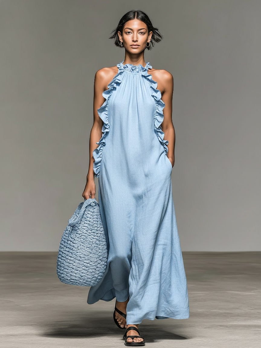 Luna Women’s Sleeveless Maxi Dress with Ruffle Details 3