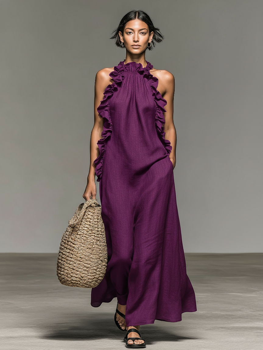 Luna Women’s Sleeveless Maxi Dress with Ruffle Details 4