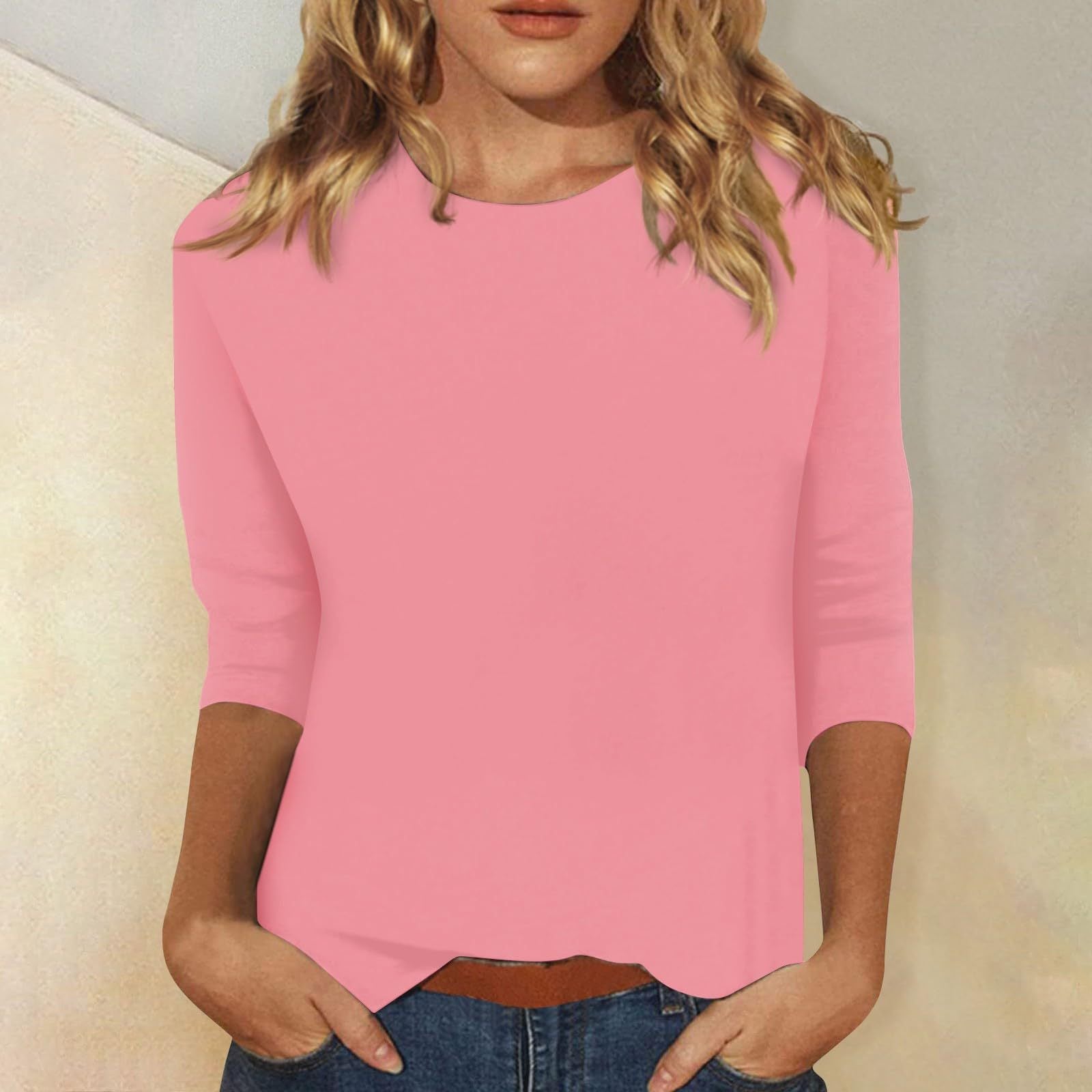 Luna Women's Tee with Round Neck and Three-Quarter Sleeves in Solid Color 4