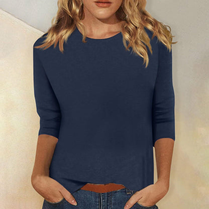 Luna Women's Tee with Round Neck and Three-Quarter Sleeves in Solid Color 6