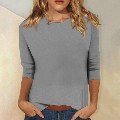 Luna Women's Tee with Round Neck and Three-Quarter Sleeves in Solid Color 7
