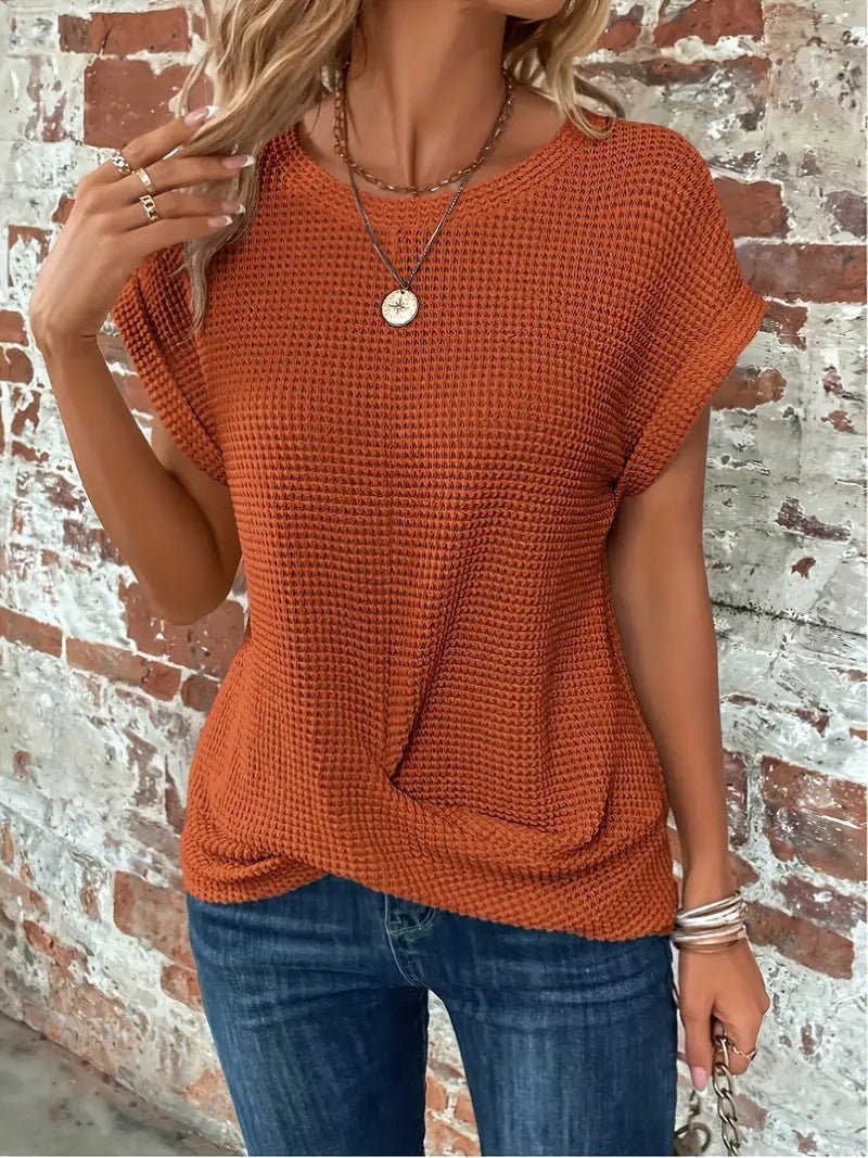 Luna Women’s Top with Waffle Knit Texture and Relaxed Fit 0