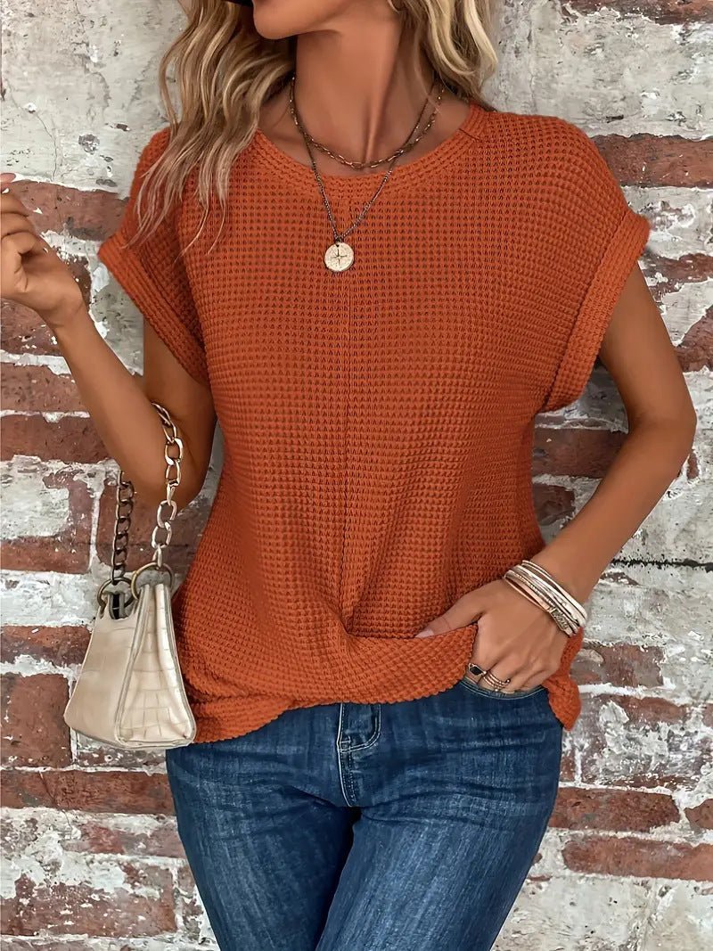 Luna Women’s Top with Waffle Knit Texture and Relaxed Fit 1