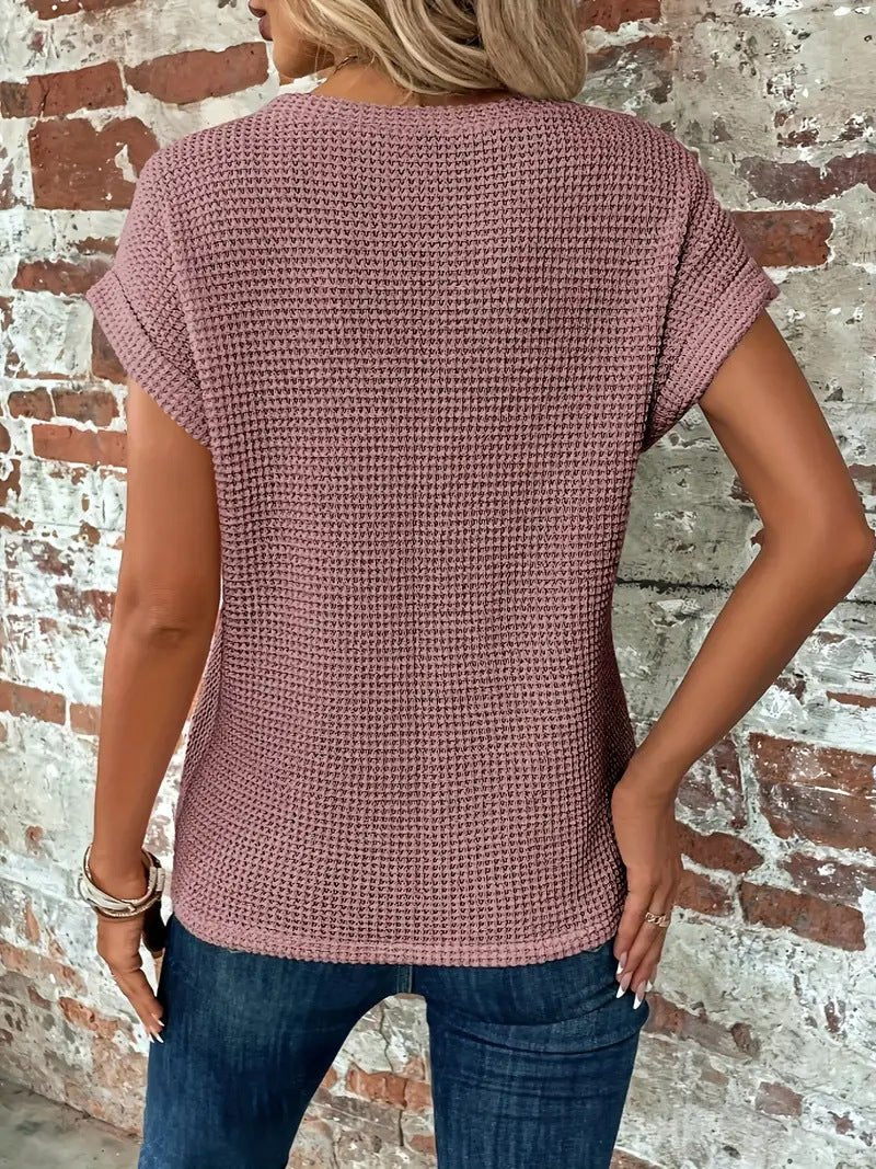 Luna Women’s Top with Waffle Knit Texture and Relaxed Fit 4