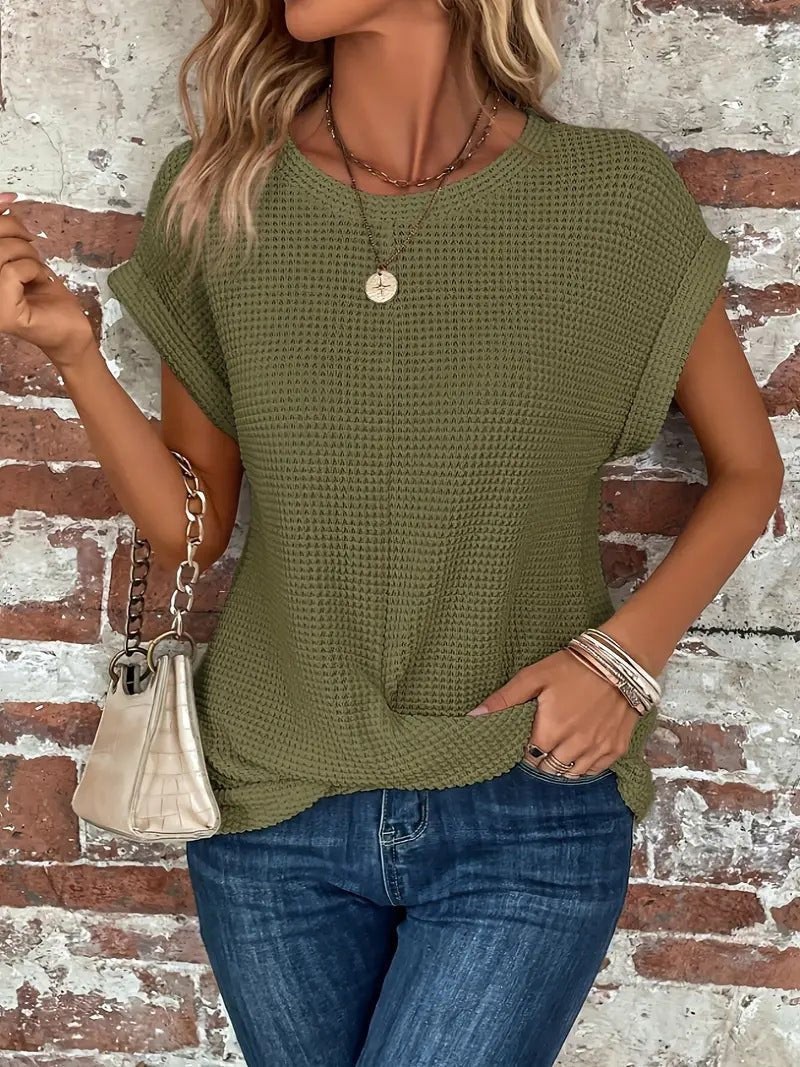 Luna Women’s Top with Waffle Knit Texture and Relaxed Fit 7