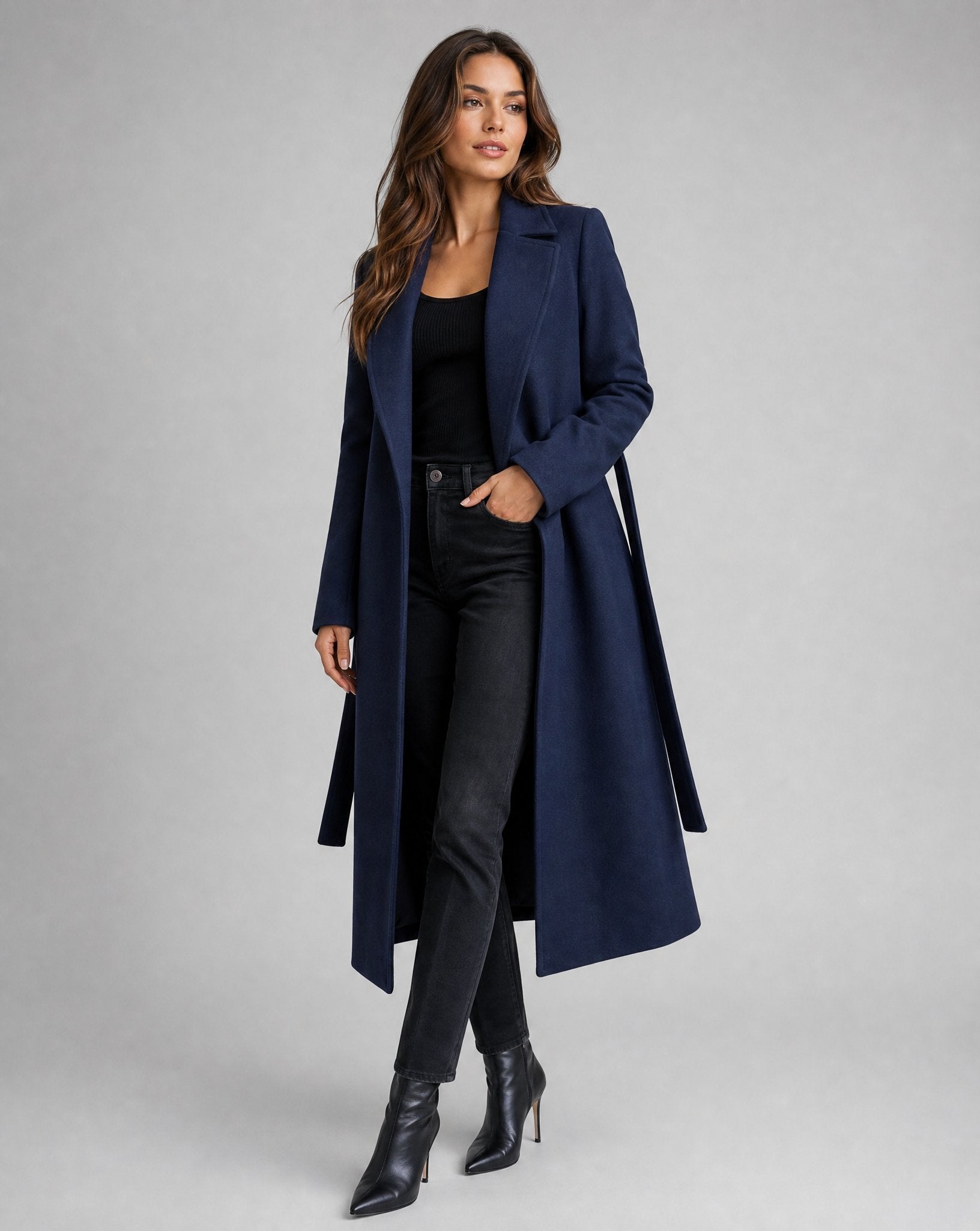 Luna Women's Trench Coat | Wool-Blend Belted Long Lapel 0