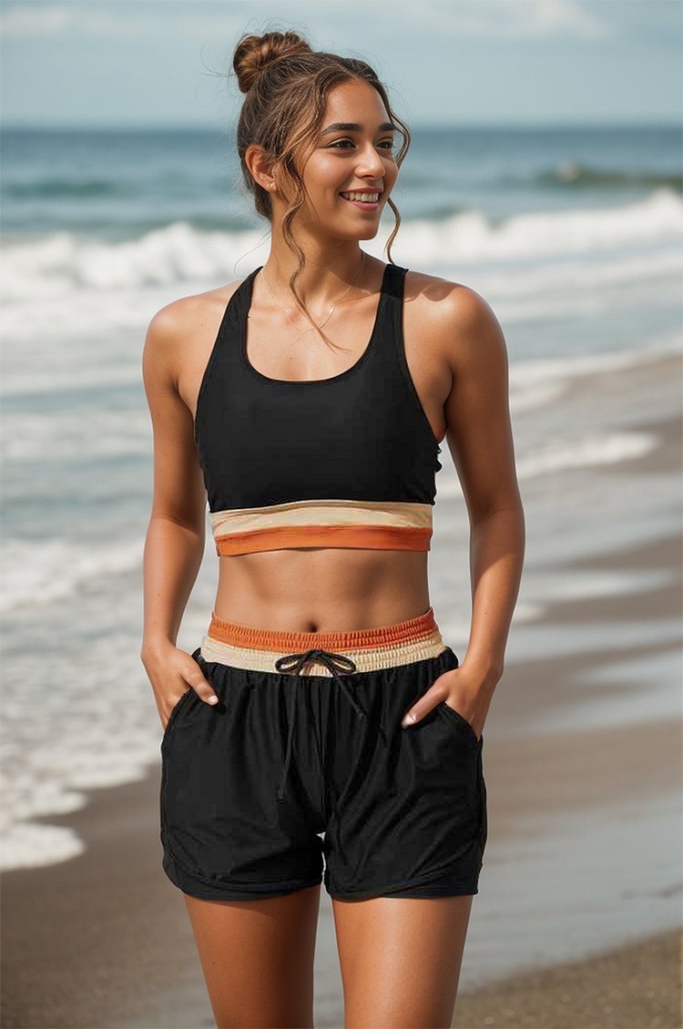 Luxe Women's Bikini Set with Colorblock Design and High-Waisted Boyshorts 0