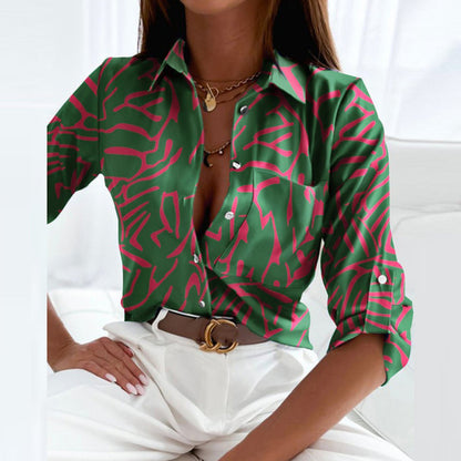 Luxe Women’s Blouse with Geometric Print and Button-Down Collar 11