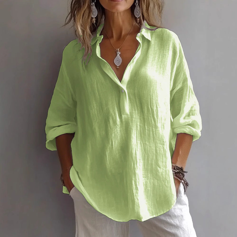 Luxe Women's Shirt with Button Placket and Wide Sleeves 0
