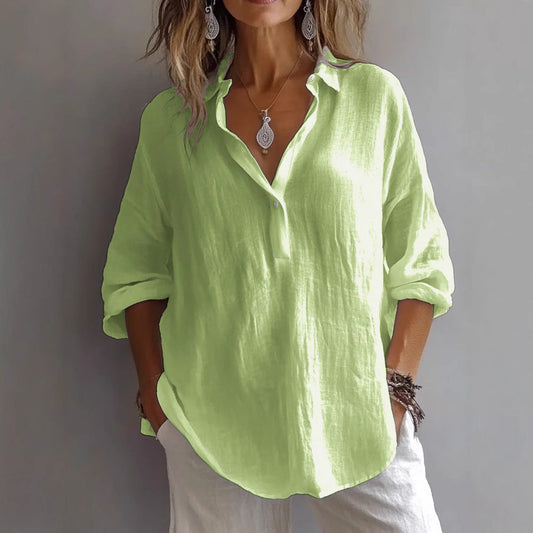 Luxe Women's Shirt with Button Placket and Wide Sleeves 0
