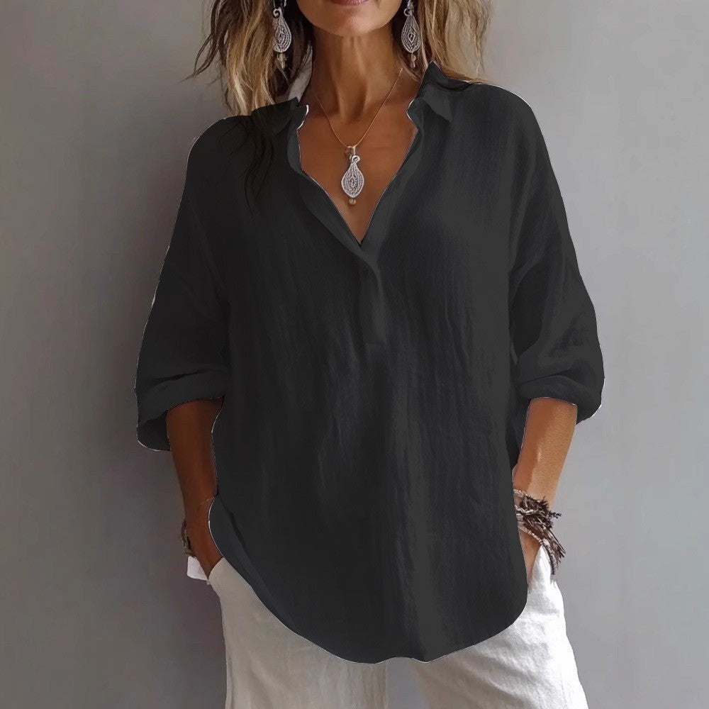 Luxe Women's Shirt with Button Placket and Wide Sleeves 7