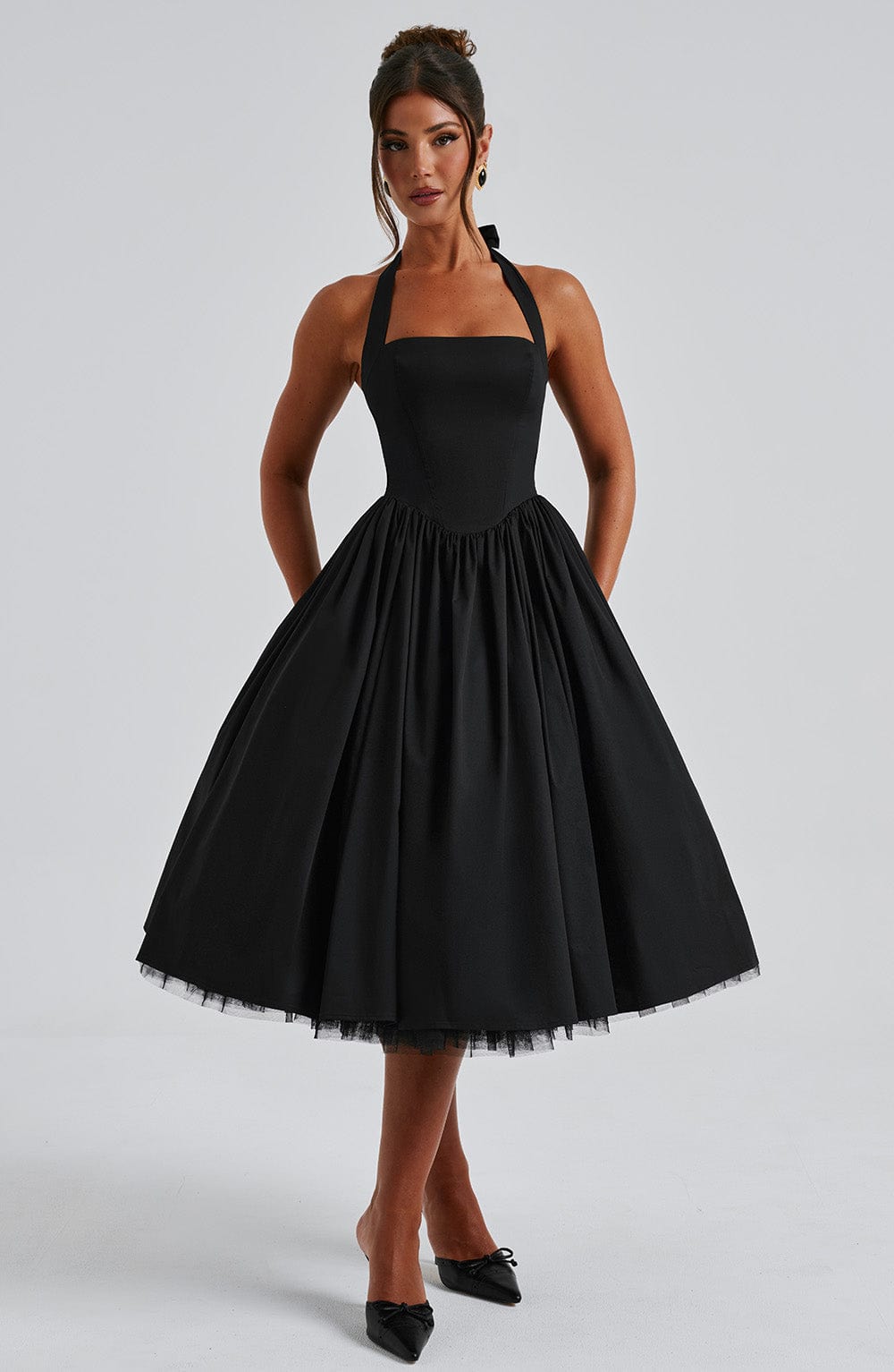 Lydia Women’s Cocktail Dress with Halter Neckline and Flattering Midi Length 8