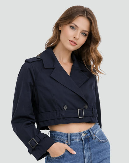 Mabel Women's Cropped Trench Coat | Double-Breasted, Adjustable Belt 4