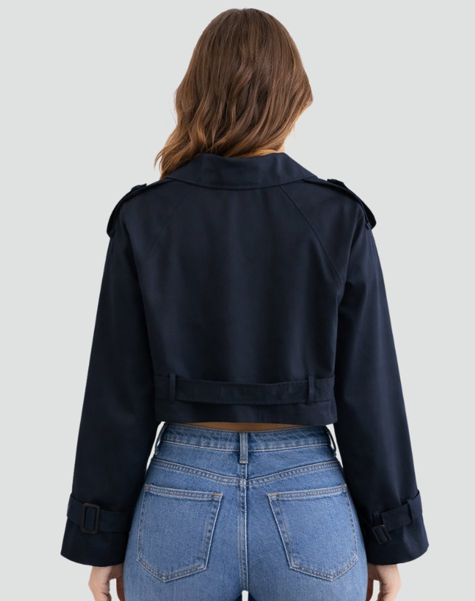 Mabel Women's Cropped Trench Coat | Double-Breasted, Adjustable Belt 7