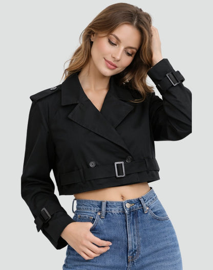 Madeline Women's Cropped Trench Coat | Double-Breasted Belted Jacket 2