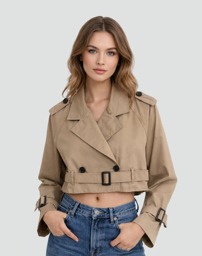 Madeline Women's Cropped Trench Coat | Double-Breasted Belted Jacket 3