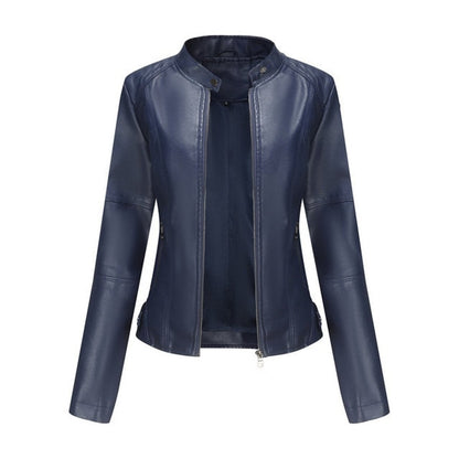 Madeline Women's Faux Leather Moto Jacket | Stand Collar, Zip-Up 3