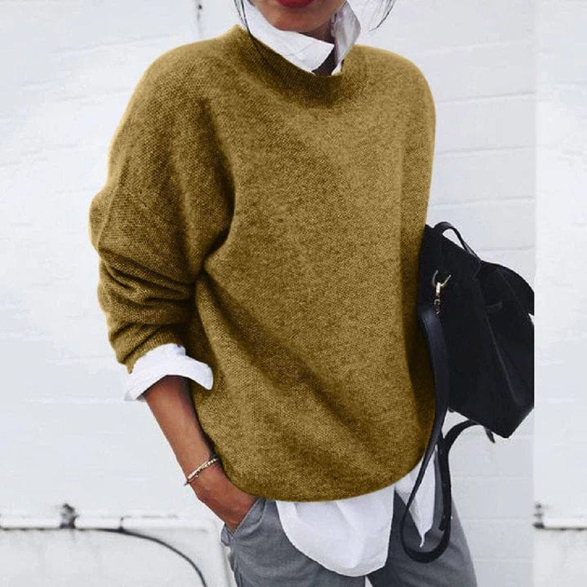 Madeline Women's Oversized Crew Neck Sweater | Soft Knit, Relaxed Fit 1