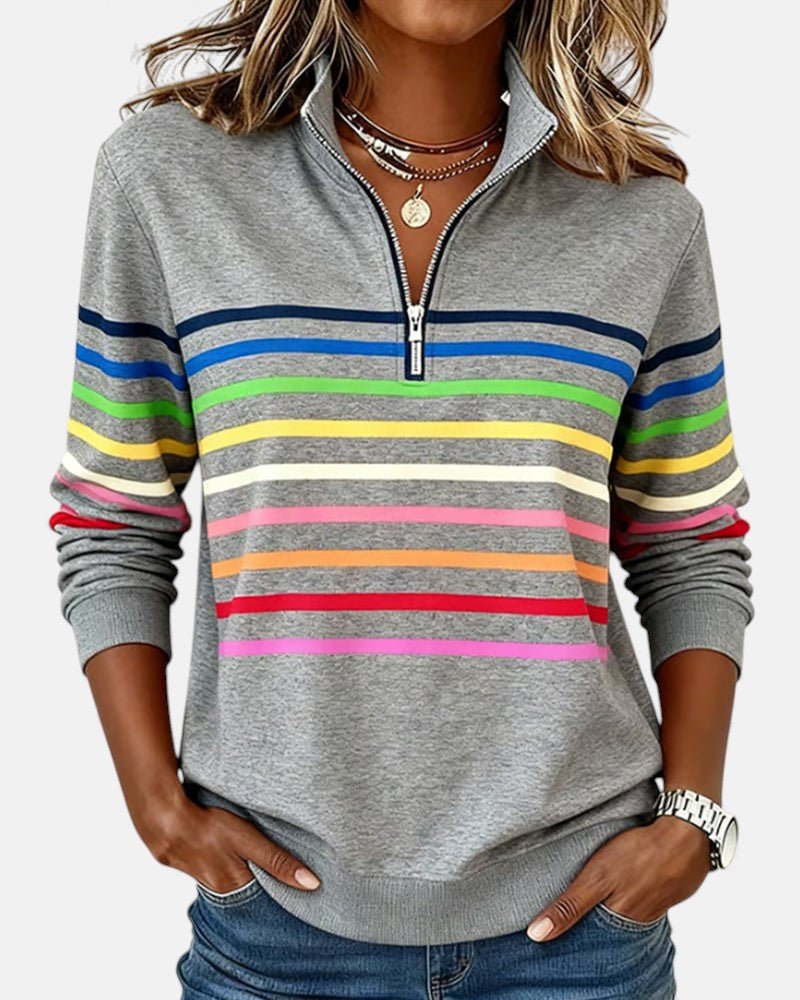 Madison Women's Quarter Zip Sweatshirt | Striped Long Sleeve Pullover 0
